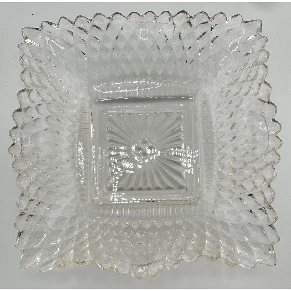 Clear Carnival Depression Glass Ruffled Edge Square Candy Trinket Dish 4”x1”